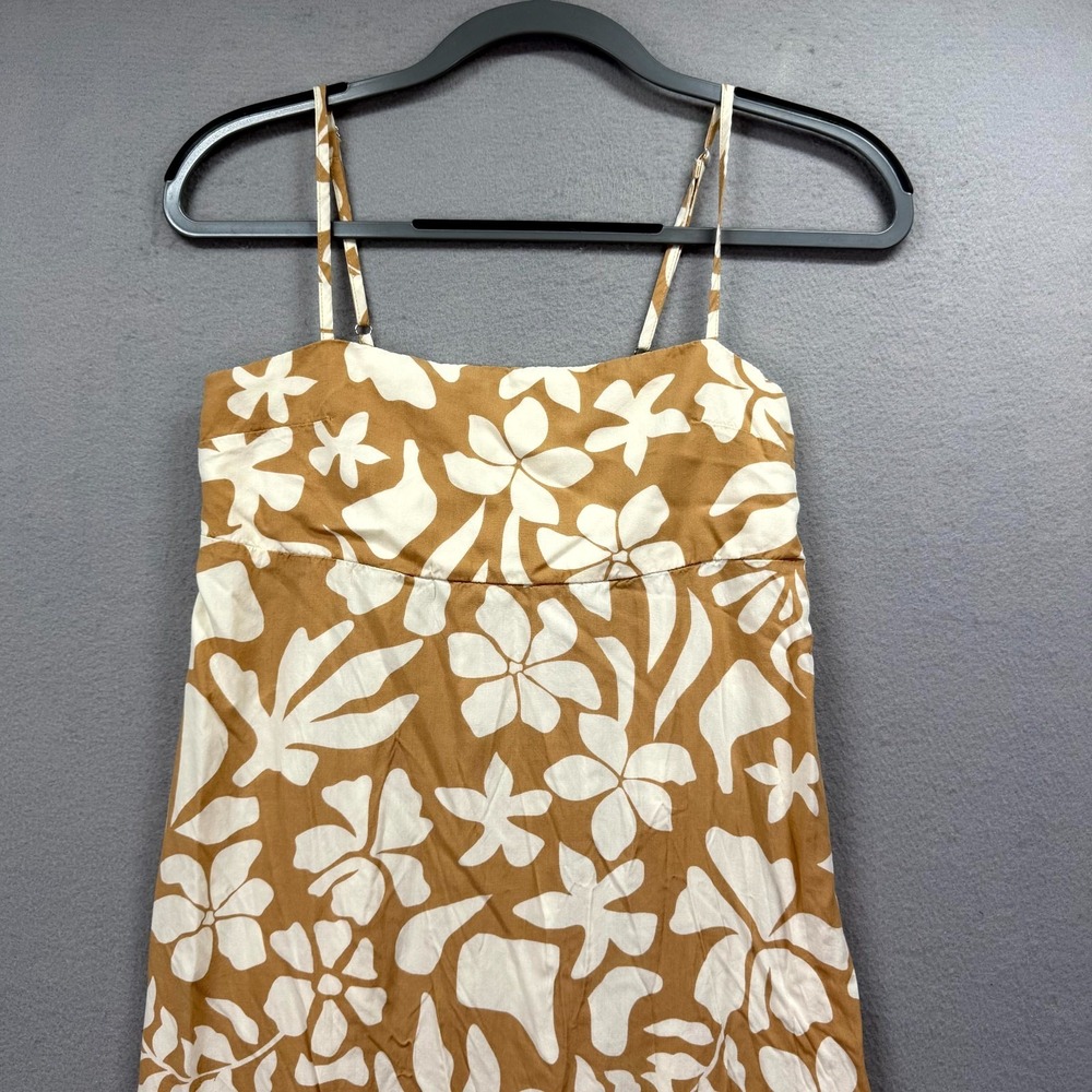 Abel the Label Slip Dress Womens M Brown White Floral Ruffle Hem Spaghetti Strap - Picture 2 of 11